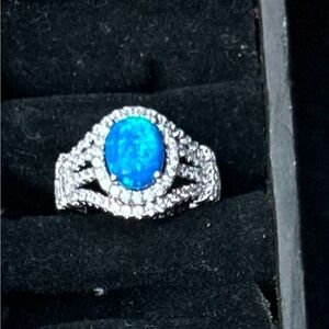Blue opal ring costume jewelry size  7